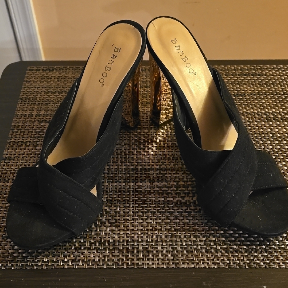 BAMBOO Black Crisscross Heeled Sandals